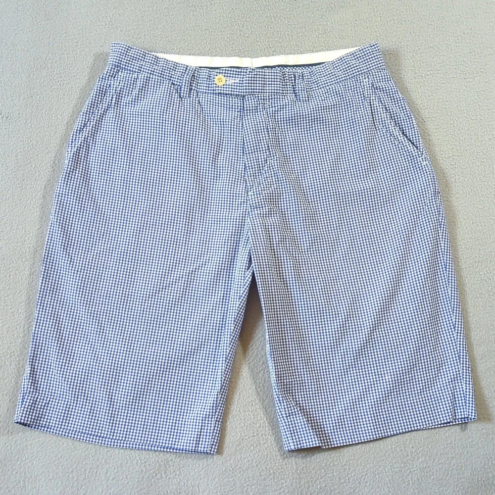 Polo Ralph‎ Lauren Gingham Shorts Mens 34 VTG Blue White Check Cotton Flat Front